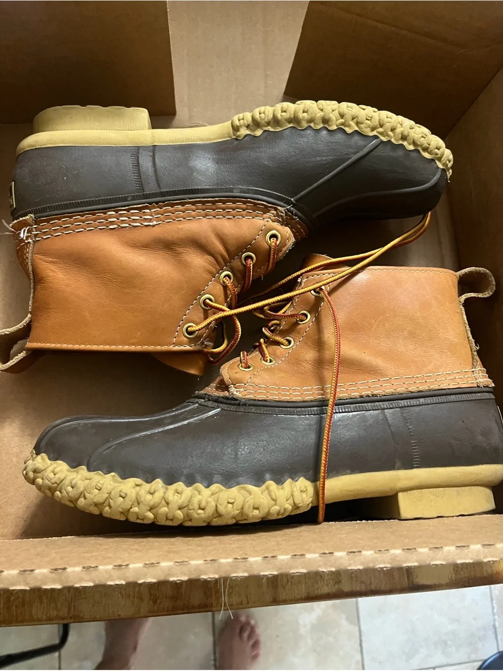 L.L. Bean Men's Brown Leather and Black Rubber Duck Boots